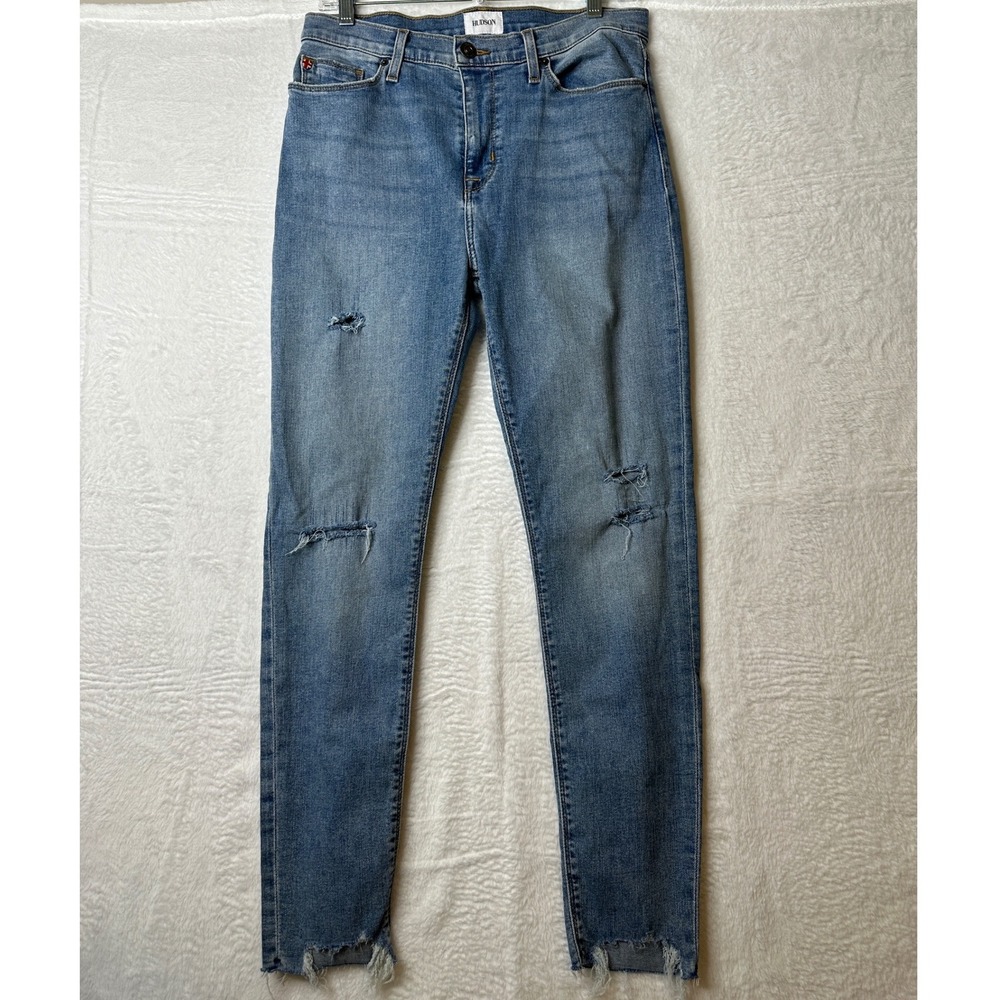 Hudson Blair Super Skinny Jeans Blue Distressed Raw Hem Size 29 High Rise